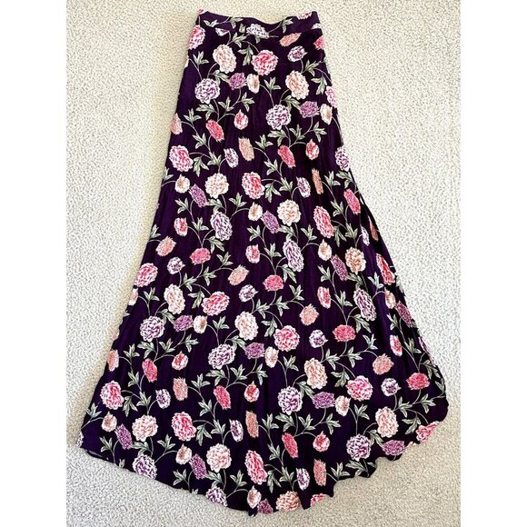 Flynn Skye Wrap it Up Maxi Skirt Full Blooms Purple Floral Slit - Picture 2 of 15